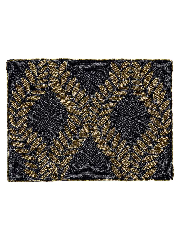 Black_Poleyster_Placemats,_Beaded_Design,14_Inch_Black_Base_Golden_Emb._Pattern,_Best_For_Bed-Side_Table/Center_Table,_Dining_Table/Shelves