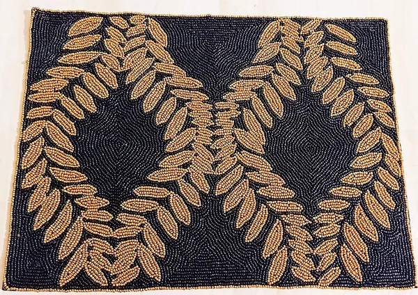 Black_Poleyster_Placemats,_Beaded_Design,14_Inch_Black_Base_Golden_Emb._Pattern,_Best_For_Bed-Side_Table/Center_Table,_Dining_Table/Shelves
