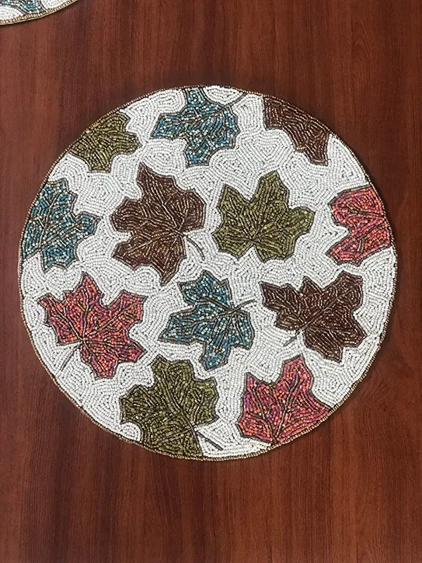Firozi_Poleyster_Placemats,_Beaded_Design,14_Inch_Multi_Summer_Leaf_Pattern,_Best_For_Bed-Side_Table/Center_Table,_Dining_Table/Shelves