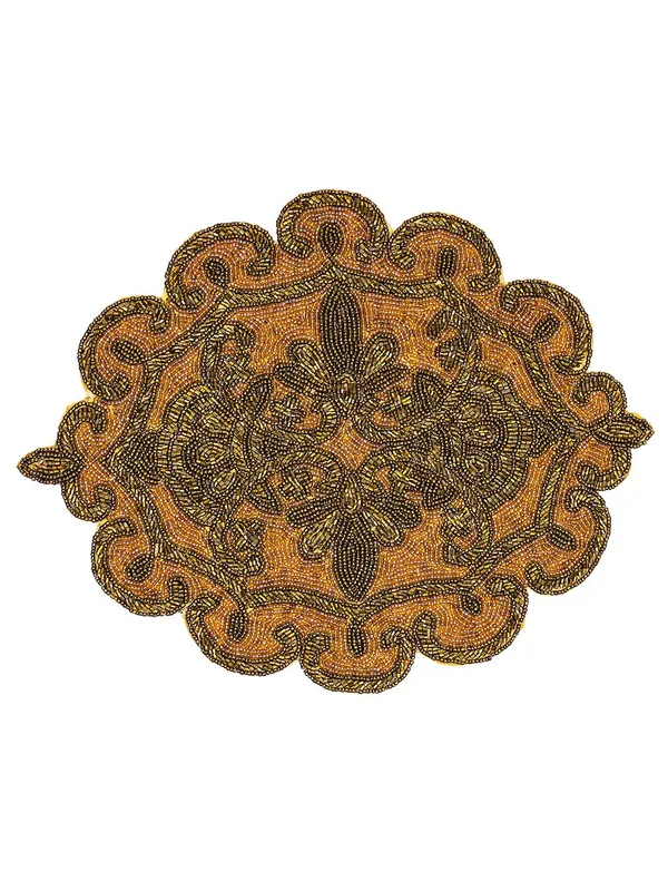 Firozi_Poleyster_Placemats,_Beaded_Design,14_Inch_Gulmohar_Floral_Pattern,_Best_For_Bed-Side_Table/Center_Table,_Dining_Table/Shelves_Pack_Of_2
