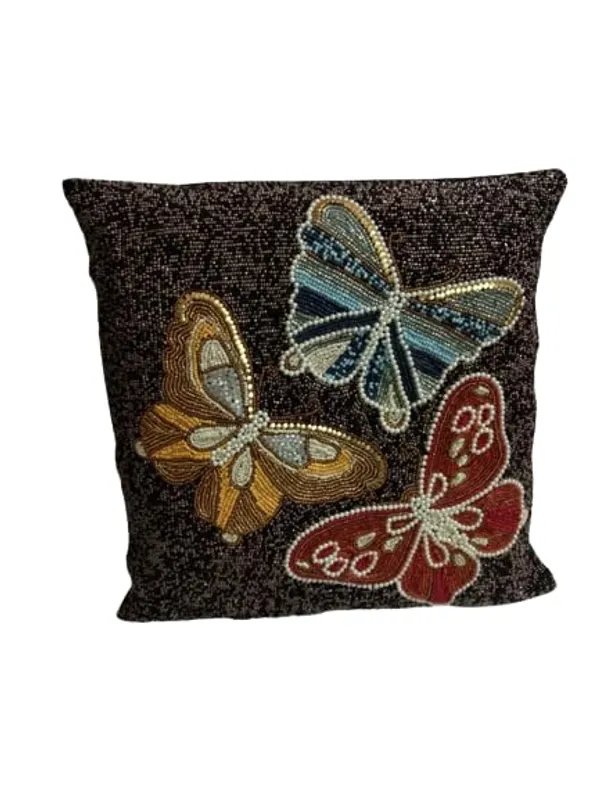 Multicolor_Printed_Beaded_Cushion_Covers_Case_Pillowcases_16X16_Inches_Butterfly_Pattern(40X40_Cms)_Throw_Pillow_Sham_Floral_Cushion_Covers_For_Sofa_Couch_Bed_Chair_Pack_Of_1