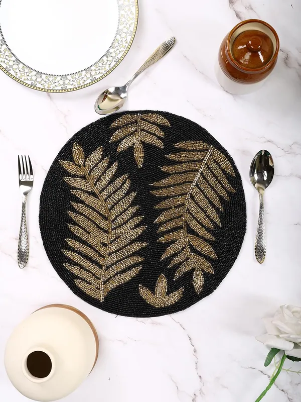 Firozi_Poleyster_Placemats,_Beaded_Design,14_Inch_Gulmohar_Floral_Pattern,_Best_For_Bed-Side_Table/Center_Table,_Dining_Table/Shelves_Pack_Of_2