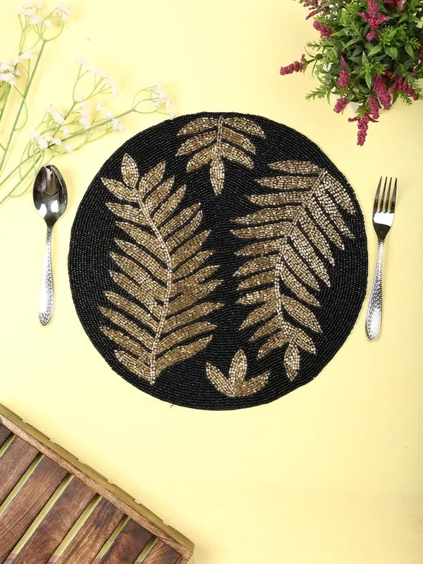 Firozi_Poleyster_Placemats,_Beaded_Design,14_Inch_Gulmohar_Floral_Pattern,_Best_For_Bed-Side_Table/Center_Table,_Dining_Table/Shelves_Pack_Of_2