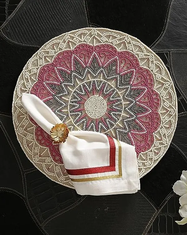 Firozi_Jute_Placemats,_Beaded_Design,14_Inch_Pink_Pattern,_Best_For_Bed-Side_Table/Center_Table,_Dining_Table/Shelves
