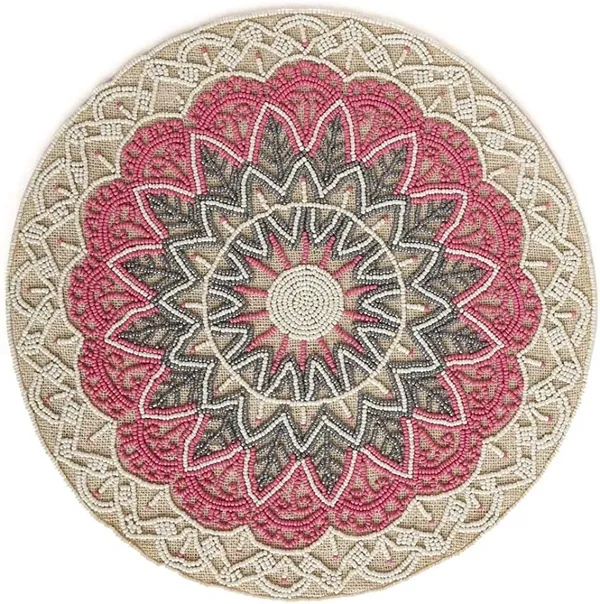 Firozi_Jute_Placemats,_Beaded_Design,14_Inch_Pink_Pattern,_Best_For_Bed-Side_Table/Center_Table,_Dining_Table/Shelves