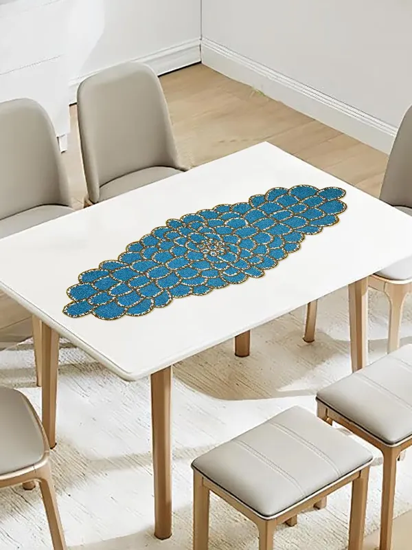 White_&_Maroon_Premium_Handcraf_Beautiful_Beaded_Table_Runner_Craftsmanship_(13_*_36_Inches,_Turquise_Pattern)