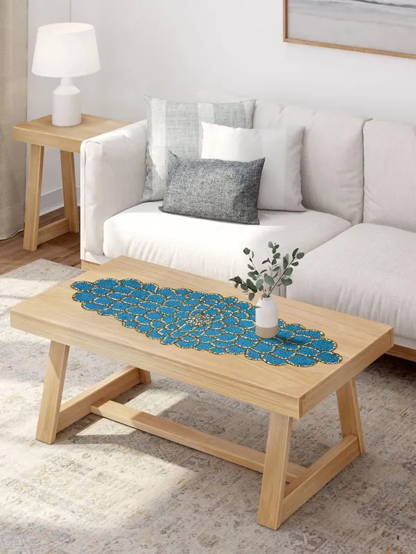 White_&_Maroon_Premium_Handcraf_Beautiful_Beaded_Table_Runner_Craftsmanship_(13_*_36_Inches,_Turquise_Pattern)