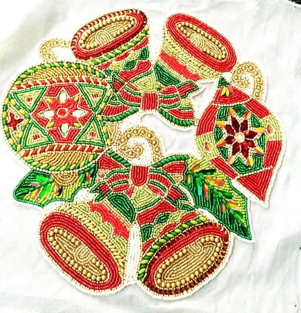 Firozi_Poleyster_Placemats,_Beaded_Design,14_Inch_Multicolor_Christmas_Emb._Pattern,_Best_For_Bed-Side_Table/Center_Table,_Dining_Table/Shelves