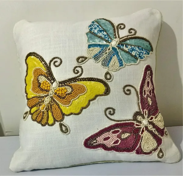 Multicolor_Cotton_Beaded_Embroidery_Pillow/Sofa_Cushion_Cover_For_Bedroom,_Living_Room,_Office_(16X16-Inches)_-_Set_Of_1(40.64_Cm*40.64_Cm_Multicolor)_Butterfly_Pattern