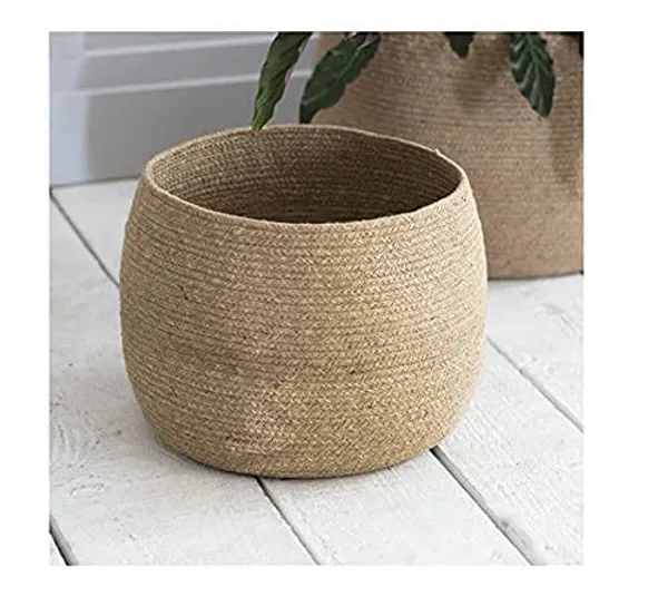 Beige_Jute_Cotton_Fruit_Basket_Handcrafted_Woven_Storage_Planter_Basket_For_Home_Decor,_Multi-Purpose_Bag_With_Handle_For_Living_Room_Bathroom_Laundry_Toys_Beige_White_Black_(8X8,_Black)