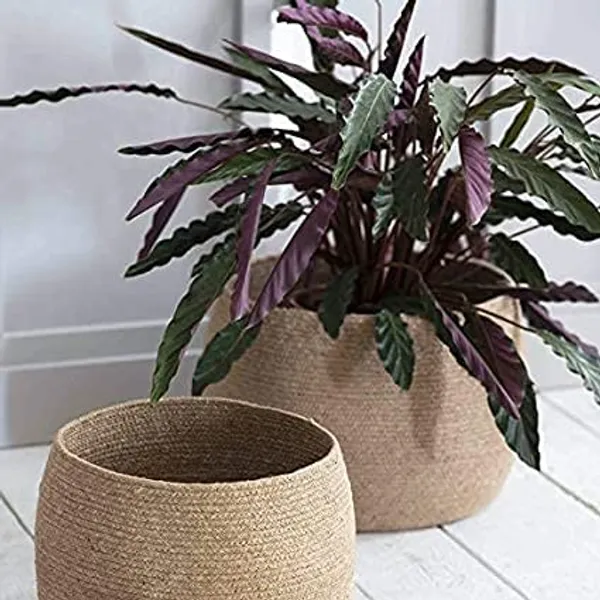 Beige_Jute_Cotton_Fruit_Basket_Handcrafted_Woven_Storage_Planter_Basket_For_Home_Decor,_Multi-Purpose_Bag_With_Handle_For_Living_Room_Bathroom_Laundry_Toys_Beige_White_Black_(8X8,_Black)