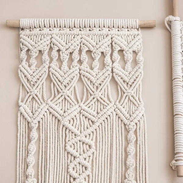 Off-White_Macrame_Cotton_Rope_Handmade_Wall_Hanging_Tapestry|Abstract,_Beige_Geometric_Art_I_Bohemian_Vintage_Style/_Modern_Room_Home_Decor_|_Gifting_(Ivory)_(Off-White,_13"_X_29")