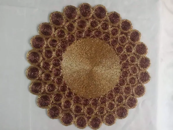 Turquoise_Beaded_Dining_Table_Golden_Round_Mat_12_Inches_Circle