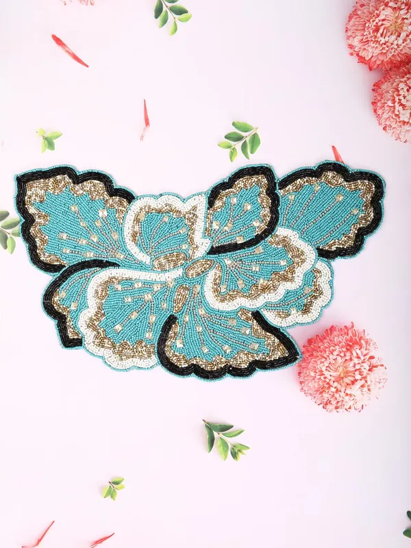 Firozi_Poleyster_Placemats,_Beaded_Design,14_Inch_Gulmohar_Floral_Pattern,_Best_For_Bed-Side_Table/Center_Table,_Dining_Table/Shelves_Pack_Of_2