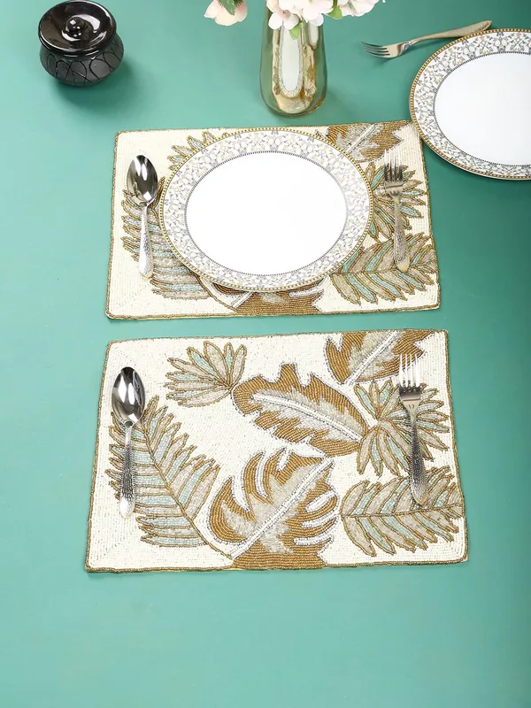 Firozi_Poleyster_Placemats,_Beaded_Design,14_Inch_Gulmohar_Floral_Pattern,_Best_For_Bed-Side_Table/Center_Table,_Dining_Table/Shelves_Pack_Of_2