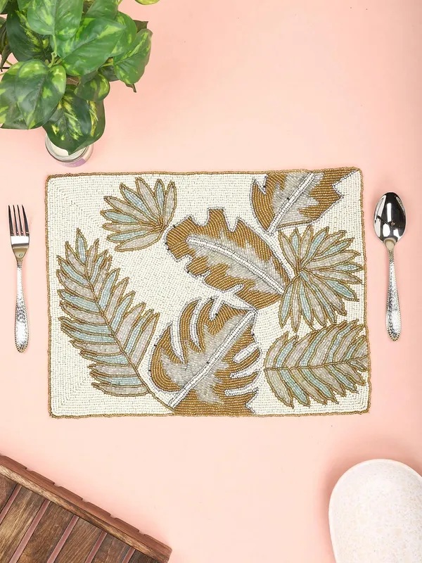 Firozi_Poleyster_Placemats,_Beaded_Design,14_Inch_Gulmohar_Floral_Pattern,_Best_For_Bed-Side_Table/Center_Table,_Dining_Table/Shelves_Pack_Of_2