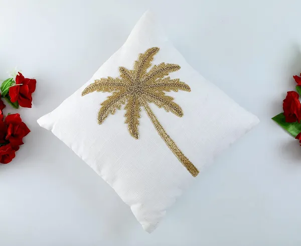 White_&_Golden_Satin_400Tc_Decorative_Pillowcover,_16_X_16_Inches,_White_&_Golden,_1_Piece