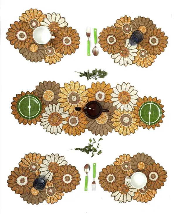 Multicolor_Jacquard_Cotton_Dining_Table_Mats_5_Pieces_With_Runner_-(Set_Of_5_,One_Runner_Nd_4_Placemats)_(Mats-_14"_X_12"_And_Table_Runner-_36"_X_13")