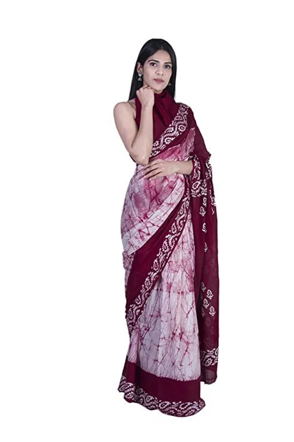 Maroon_Hand_Block_Printed_Jaipuri_Handloom_Cotton_Mulmul_Saree_With_Unstitched_Blouse_Piece_For_Women