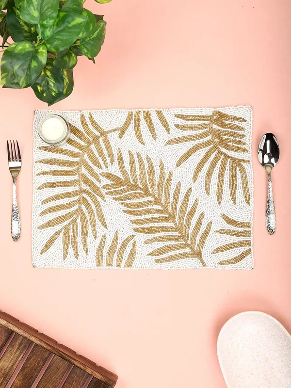 Firozi_Poleyster_Placemats,_Beaded_Design,14_Inch_Gulmohar_Floral_Pattern,_Best_For_Bed-Side_Table/Center_Table,_Dining_Table/Shelves_Pack_Of_2
