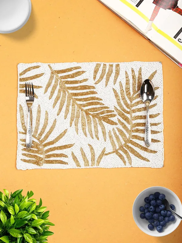 Firozi_Poleyster_Placemats,_Beaded_Design,14_Inch_Gulmohar_Floral_Pattern,_Best_For_Bed-Side_Table/Center_Table,_Dining_Table/Shelves_Pack_Of_2