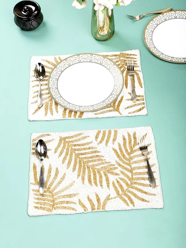 Firozi_Poleyster_Placemats,_Beaded_Design,14_Inch_Gulmohar_Floral_Pattern,_Best_For_Bed-Side_Table/Center_Table,_Dining_Table/Shelves_Pack_Of_2