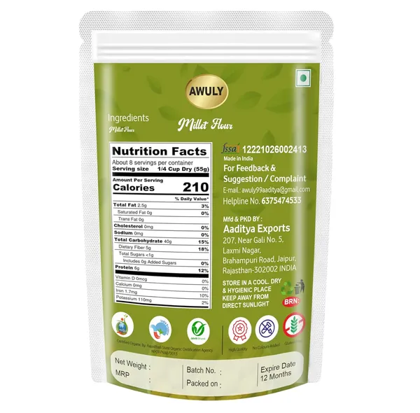 AWULY_Organic_Bajra_Flour/Pearl_Millet_Flour/Sajjalu_Bajri_Flour/Atta|_Soft_Fluffy_Rotis_|_Chakki_Ground_Pearl_Millet_Flour