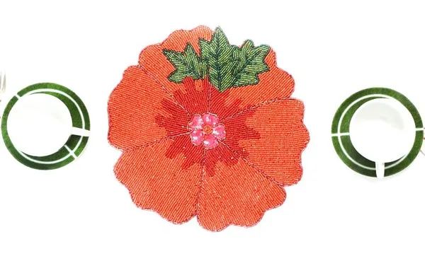 Peach_Poleyster_Placemats,_Beaded_Design,14_Inch_Peach_Flower_Pattern,_Best_For_Bed-Side_Table/Center_Table,_Dining_Table/Shelves