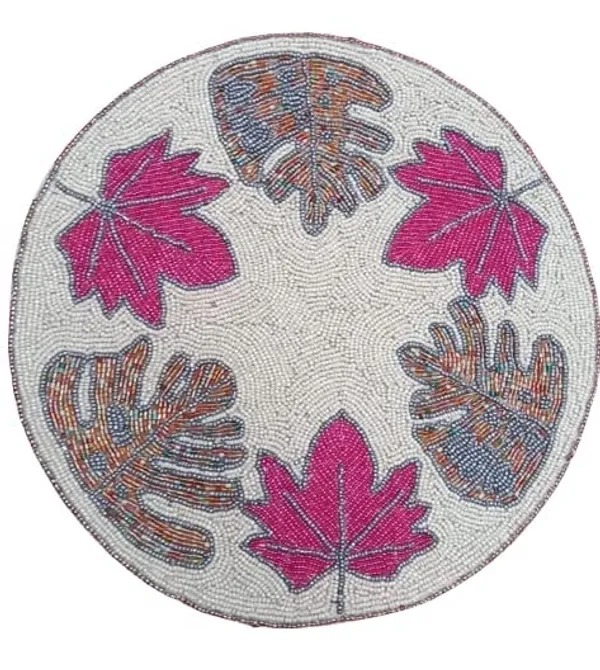 Firozi_Poleyster_Placemats,_Beaded_Design,14_Inch_Brown_Pink_Round_Pattern,_Best_For_Bed-Side_Table/Center_Table,_Dining_Table/Shelves