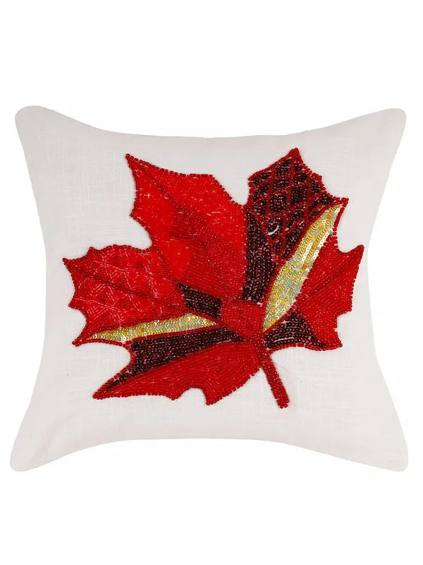 Maroon_Leaf_(_White)_A_Embroidered_Cushions_Cover_||_Multi_Colored_Print_Decorative_Hand_Made_Cotton_Cushion_Covers_16X16