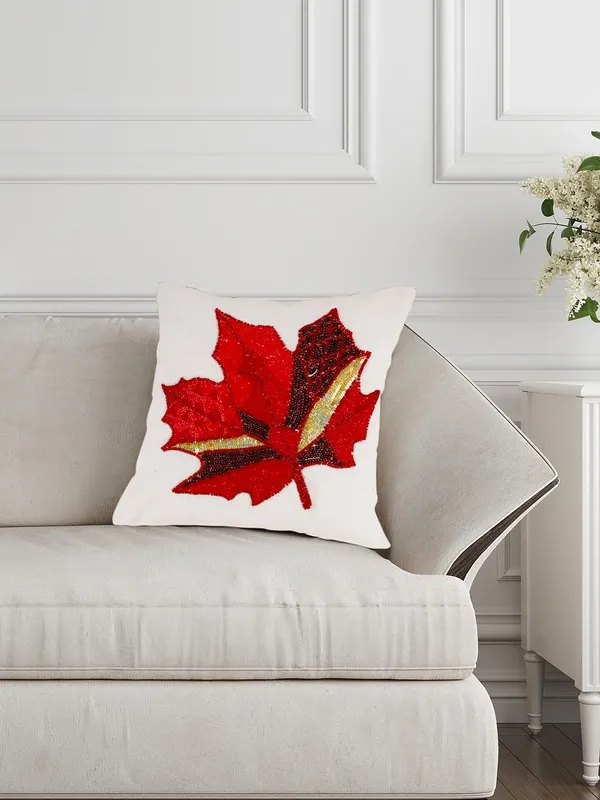 Maroon_Leaf_(_White)_A_Embroidered_Cushions_Cover_||_Multi_Colored_Print_Decorative_Hand_Made_Cotton_Cushion_Covers_16X16