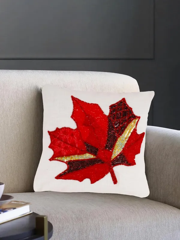 Maroon_Leaf_(_White)_A_Embroidered_Cushions_Cover_||_Multi_Colored_Print_Decorative_Hand_Made_Cotton_Cushion_Covers_16X16