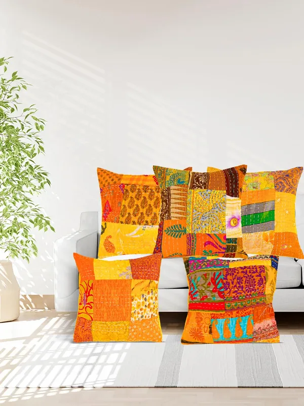 Multi_Kantha_Embroidery_Silk_Cushion_Nd_Pillow_Covers_(16_X16_Inch)_For_Sofa_Bedroom_Bedroom,_Living_Room,_Office_(Multicolor,_Mustard)_Pack_Of_5