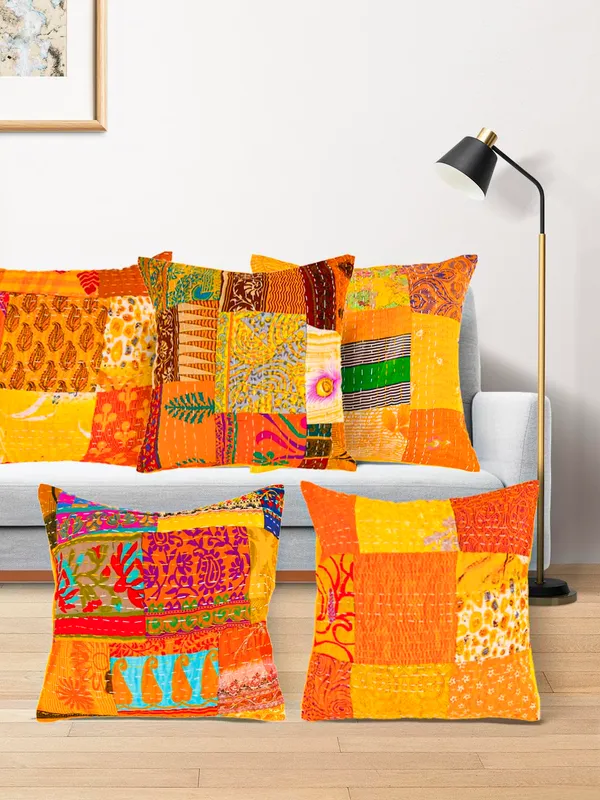 Multi_Kantha_Embroidery_Silk_Cushion_Nd_Pillow_Covers_(16_X16_Inch)_For_Sofa_Bedroom_Bedroom,_Living_Room,_Office_(Multicolor,_Mustard)_Pack_Of_5