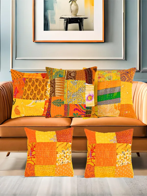 Multi_Kantha_Embroidery_Silk_Cushion_Nd_Pillow_Covers_(16_X16_Inch)_For_Sofa_Bedroom_Bedroom,_Living_Room,_Office_(Multicolor,_Mustard)_Pack_Of_5