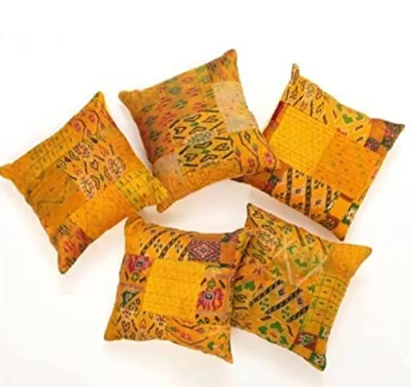 Multi_Kantha_Embroidery_Silk_Cushion_Nd_Pillow_Covers_(16_X16_Inch)_For_Sofa_Bedroom_Bedroom,_Living_Room,_Office_(Multicolor,_Mustard)_Pack_Of_5