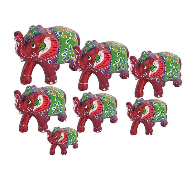 Gold_Handcrafted_Set_Of_7_Showpiece_Elephant_For_Decoration_For_Office,_Home_And_Gift_Purpose_Birthday,_Occasional_Nd_Thankasgiving_Party_(20X10Cm,15X_8Cm,14X8_Cm)_Maroon