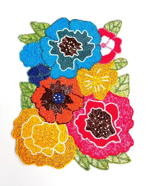 Firozi_Poleyster_Placemats,_Beaded_Design,14_Inch_Multicolor_Floral_Multicolor_Pattern,_Best_For_Bed-Side_Table/Center_Table,_Dining_Table/Shelves