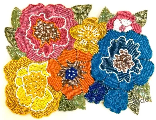 Firozi_Poleyster_Placemats,_Beaded_Design,14_Inch_Multicolor_Floral_Multicolor_Pattern,_Best_For_Bed-Side_Table/Center_Table,_Dining_Table/Shelves