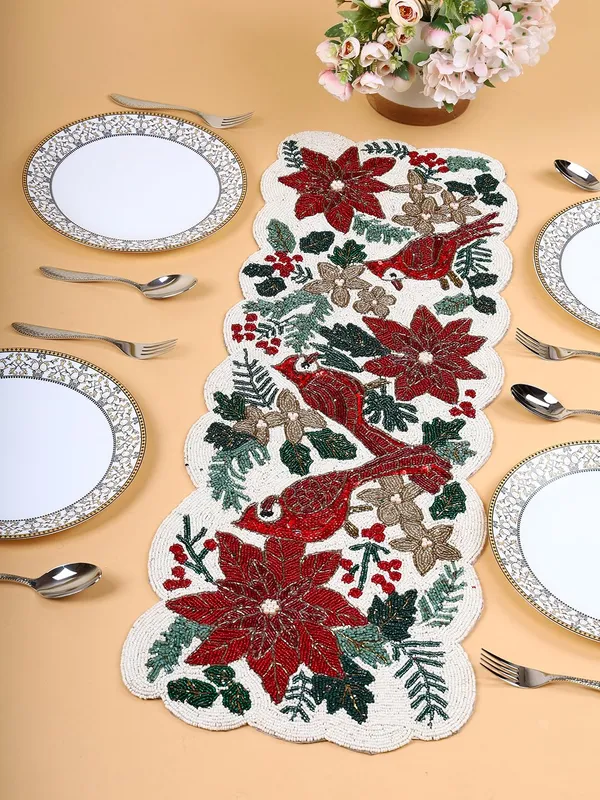 Multicolor_Premium_Handcrafted_Beautiful_Beaded_Dinning_Table_Runner_13"_X_36"_Inches_Multi_Coloured_Flowers_Table_Runner_Fully_Beaded_Red