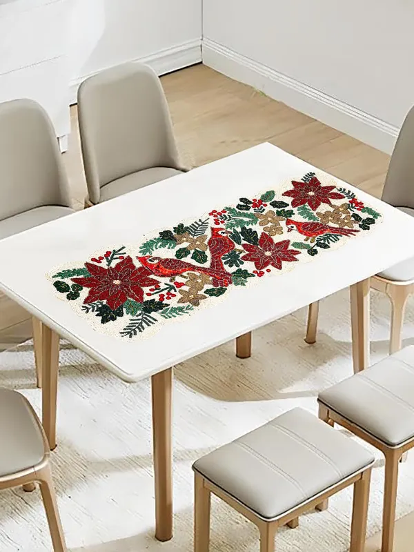 Multicolor_Premium_Handcrafted_Beautiful_Beaded_Dinning_Table_Runner_13"_X_36"_Inches_Multi_Coloured_Flowers_Table_Runner_Fully_Beaded_Red