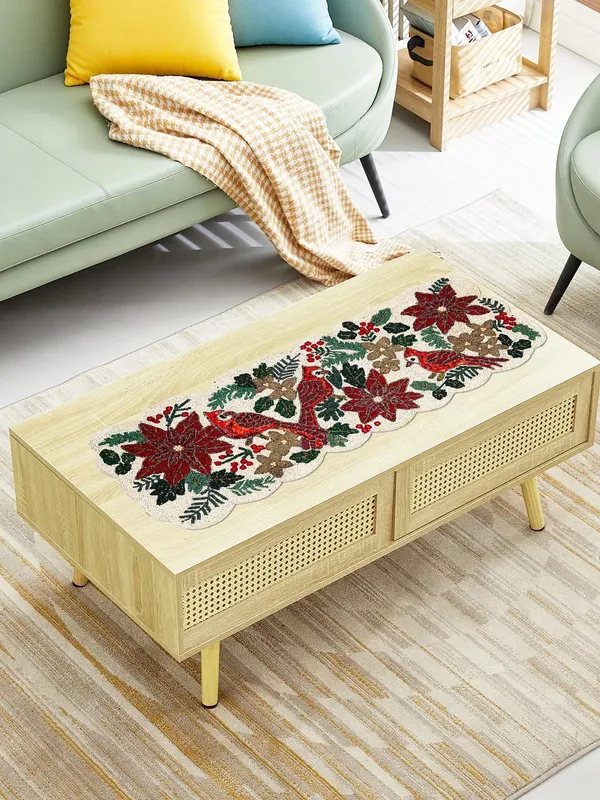 Multicolor_Premium_Handcrafted_Beautiful_Beaded_Dinning_Table_Runner_13"_X_36"_Inches_Multi_Coloured_Flowers_Table_Runner_Fully_Beaded_Red