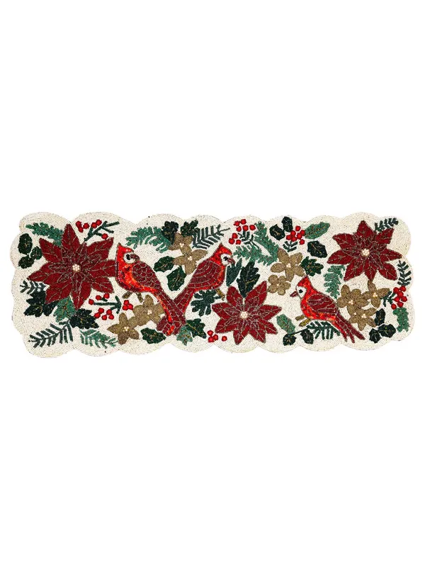 Multicolor_Premium_Handcrafted_Beautiful_Beaded_Dinning_Table_Runner_13"_X_36"_Inches_Multi_Coloured_Flowers_Table_Runner_Fully_Beaded_Red
