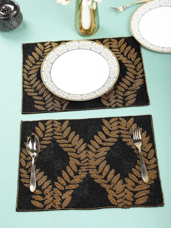 Firozi_Poleyster_Placemats,_Beaded_Design,14_Inch_Gulmohar_Floral_Pattern,_Best_For_Bed-Side_Table/Center_Table,_Dining_Table/Shelves_Pack_Of_2