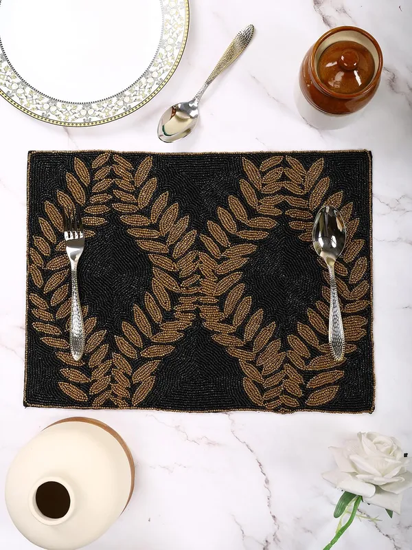 Firozi_Poleyster_Placemats,_Beaded_Design,14_Inch_Gulmohar_Floral_Pattern,_Best_For_Bed-Side_Table/Center_Table,_Dining_Table/Shelves_Pack_Of_2
