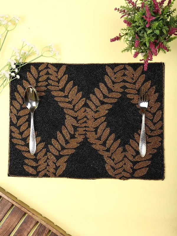 Firozi_Poleyster_Placemats,_Beaded_Design,14_Inch_Gulmohar_Floral_Pattern,_Best_For_Bed-Side_Table/Center_Table,_Dining_Table/Shelves_Pack_Of_2
