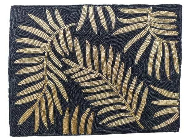 Black_Poleyster_Placemats,_Beaded_Design,14_Inch_Black_Golden_Emb._Reactangle_Pattern,_Best_For_Bed-Side_Table/Center_Table,_Dining_Table/Shelves