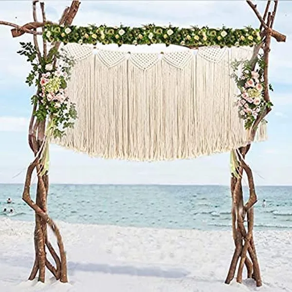 White_Macrame_Wall_Hanging_&_Boho_Wall_Decor_For_Apartment_Dorm_Baby_Room_Bedroom_Nursery_Above_Bed_Wallsmacrame_Wall_Decor_Cum_Wall_Art_For_A_Bohemian_Room_Decor