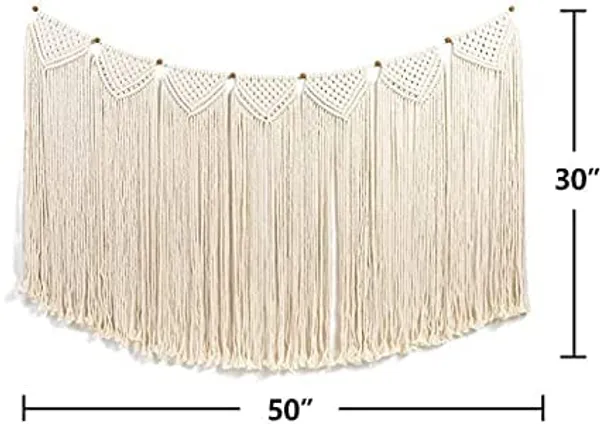 White_Macrame_Wall_Hanging_&_Boho_Wall_Decor_For_Apartment_Dorm_Baby_Room_Bedroom_Nursery_Above_Bed_Wallsmacrame_Wall_Decor_Cum_Wall_Art_For_A_Bohemian_Room_Decor