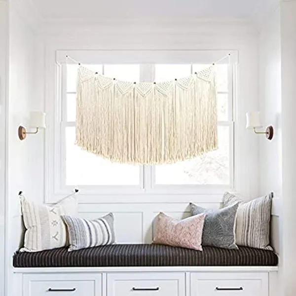 White_Macrame_Wall_Hanging_&_Boho_Wall_Decor_For_Apartment_Dorm_Baby_Room_Bedroom_Nursery_Above_Bed_Wallsmacrame_Wall_Decor_Cum_Wall_Art_For_A_Bohemian_Room_Decor